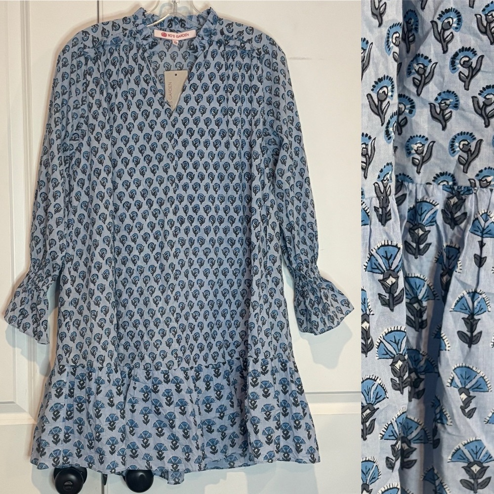 NWT Ro's Garden Diandra Dress Periwinkle Blue Floral Long Sleeve XS